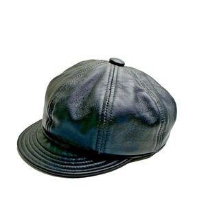 Vtg Y2K New York Hat Co Black Leather Newsboy Cap 90s Made USA Sz Small